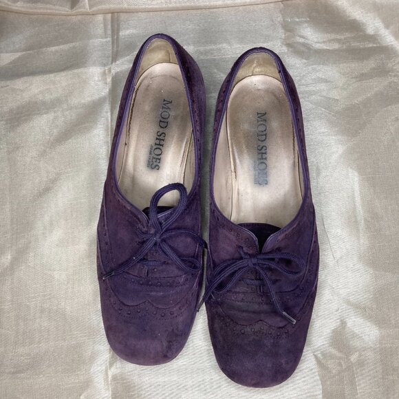 70s retro suede purple brogues block heel - Picture 3 of 10